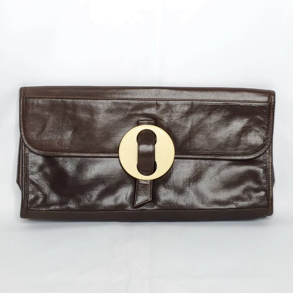 Vintage Brown Leather Clutch Purse MM Morris Moskowitz Vintage MCM Handbag - Picture 1 of 12